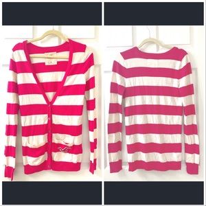 Hollister pink white striped longer cardigan